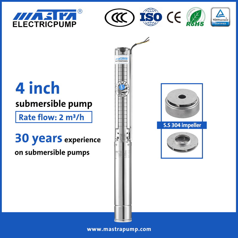 Mastra 4-дюймовый погружной насос из нержавеющей стали мощностью 2 л.с. 4SP2 3-фазный погружной скважинный насос
